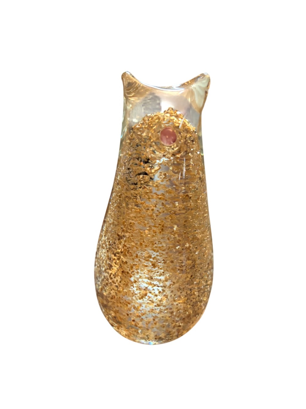 Glass 3” Cat Paperweight with Gold Glitter Flakes